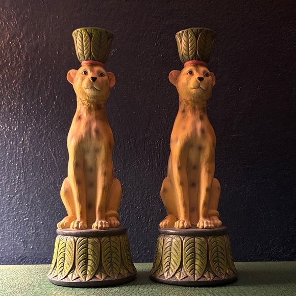 Cheetah taper candle holder set of 2